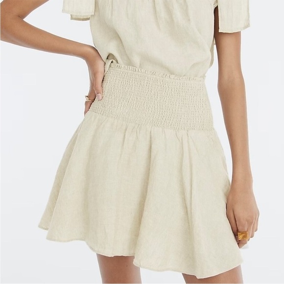 J. CREW 100% Linen Lined Mini Skirt Wide Elastic Smocked Waist Beachy Preppy XXL - Picture 11 of 12